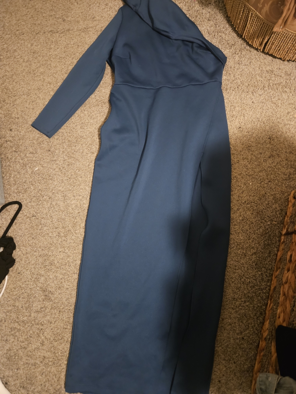 ASOS One-Shoulder Long Sleeve Maxi Dress in Deep Teal